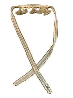 Chan Luu Cream Tassel Wrap Choker Necklace Gold Disc Trim w/ Dust Bag
